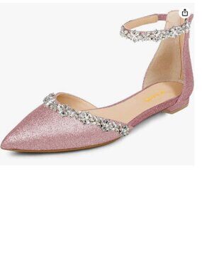 XYD Pink-glitter Pointed Toe D'Orsay Wedding Flat Sandals Sparkly Shoes